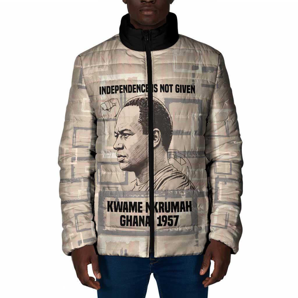 Kwame Nkrumah Padded Jacket with Raised Fist Design and Independence Quote Ghana 1957 Tribute - Wonder Print Shop