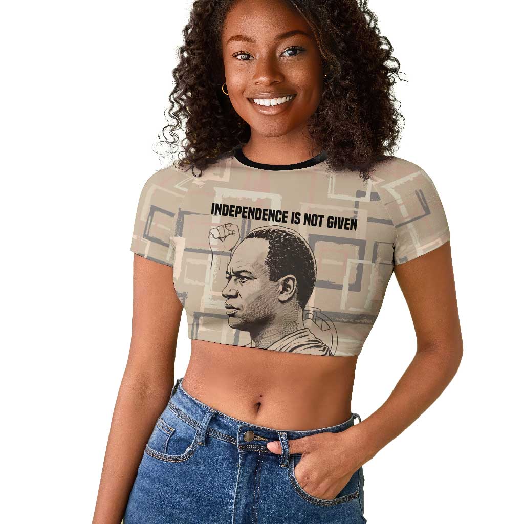 Kwame Nkrumah Raglan Cropped T shirt with Raised Fist Design and Independence Quote Ghana 1957 Tribute - Wonder Print Shop