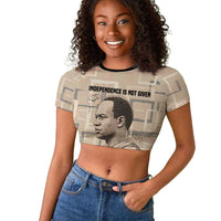 Kwame Nkrumah Raglan Cropped T shirt with Raised Fist Design and Independence Quote Ghana 1957 Tribute - Wonder Print Shop