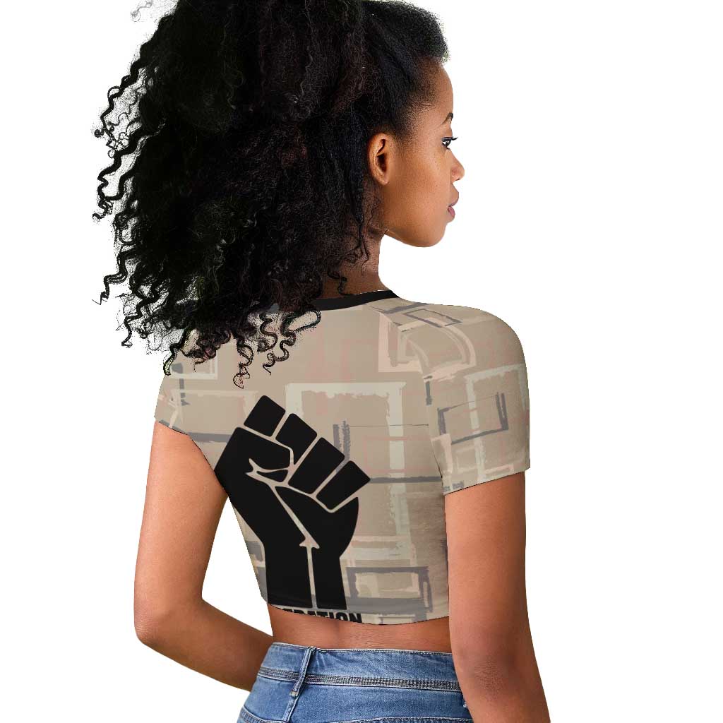 Kwame Nkrumah Raglan Cropped T shirt with Raised Fist Design and Independence Quote Ghana 1957 Tribute - Wonder Print Shop