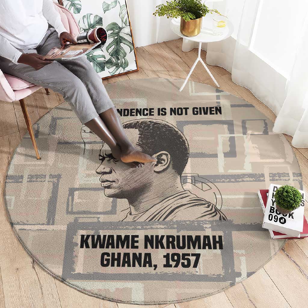 Kwame Nkrumah Round Carpet with Raised Fist Design and Independence Quote Ghana 1957 Tribute - Wonder Print Shop