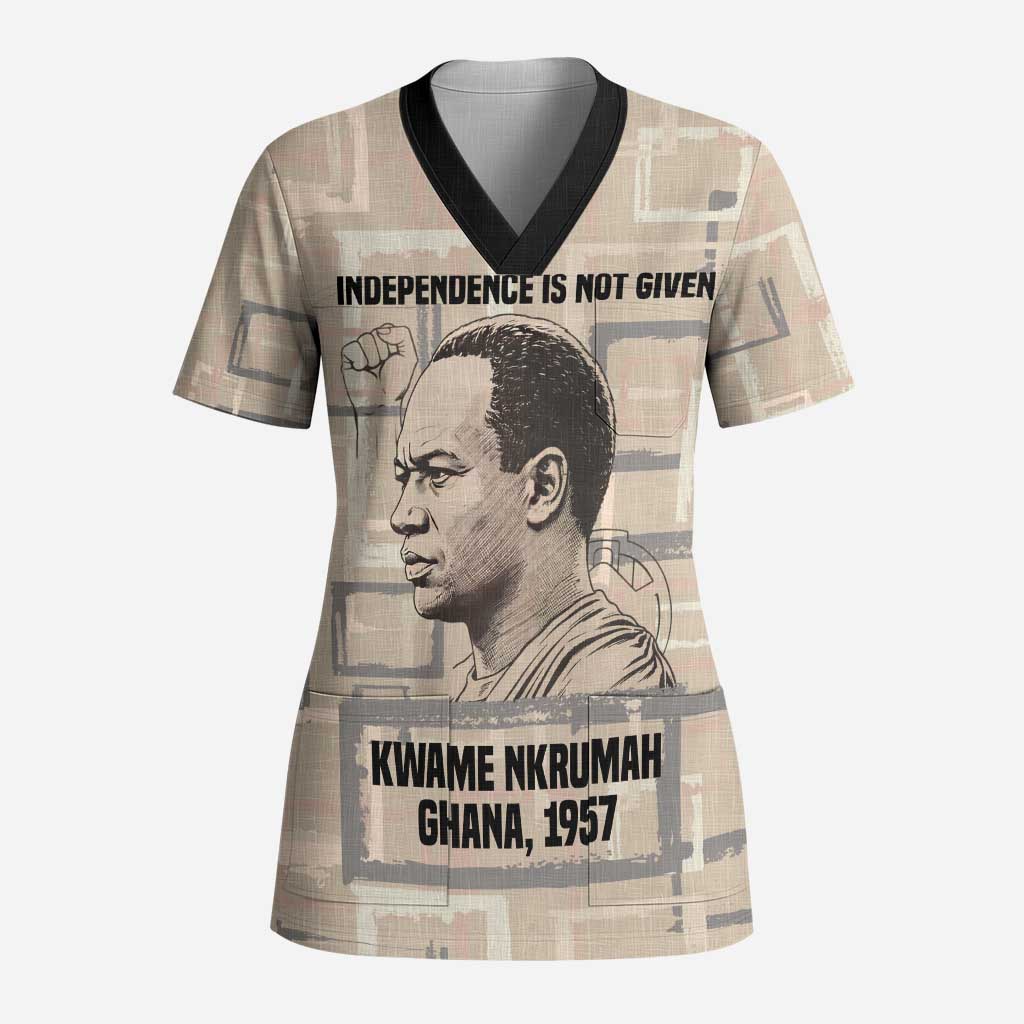 Kwame Nkrumah Scrub Top with Raised Fist Design and Independence Quote Ghana 1957 Tribute - Wonder Print Shop