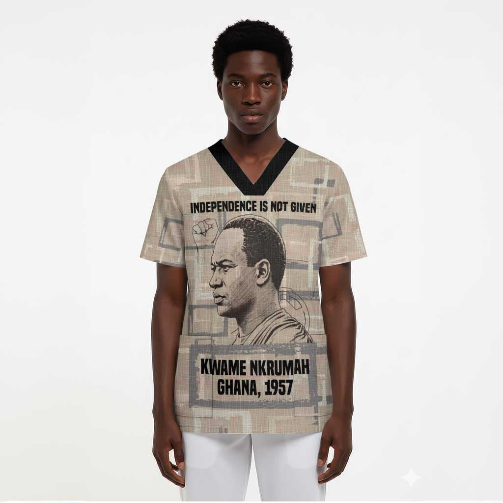 Kwame Nkrumah Scrub Top with Raised Fist Design and Independence Quote Ghana 1957 Tribute - Wonder Print Shop