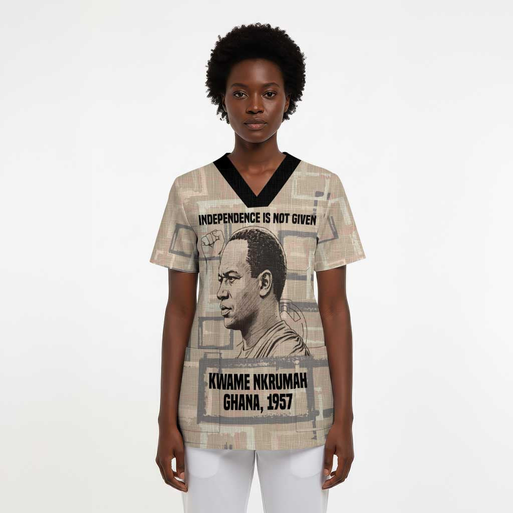 Kwame Nkrumah Scrub Top with Raised Fist Design and Independence Quote Ghana 1957 Tribute - Wonder Print Shop