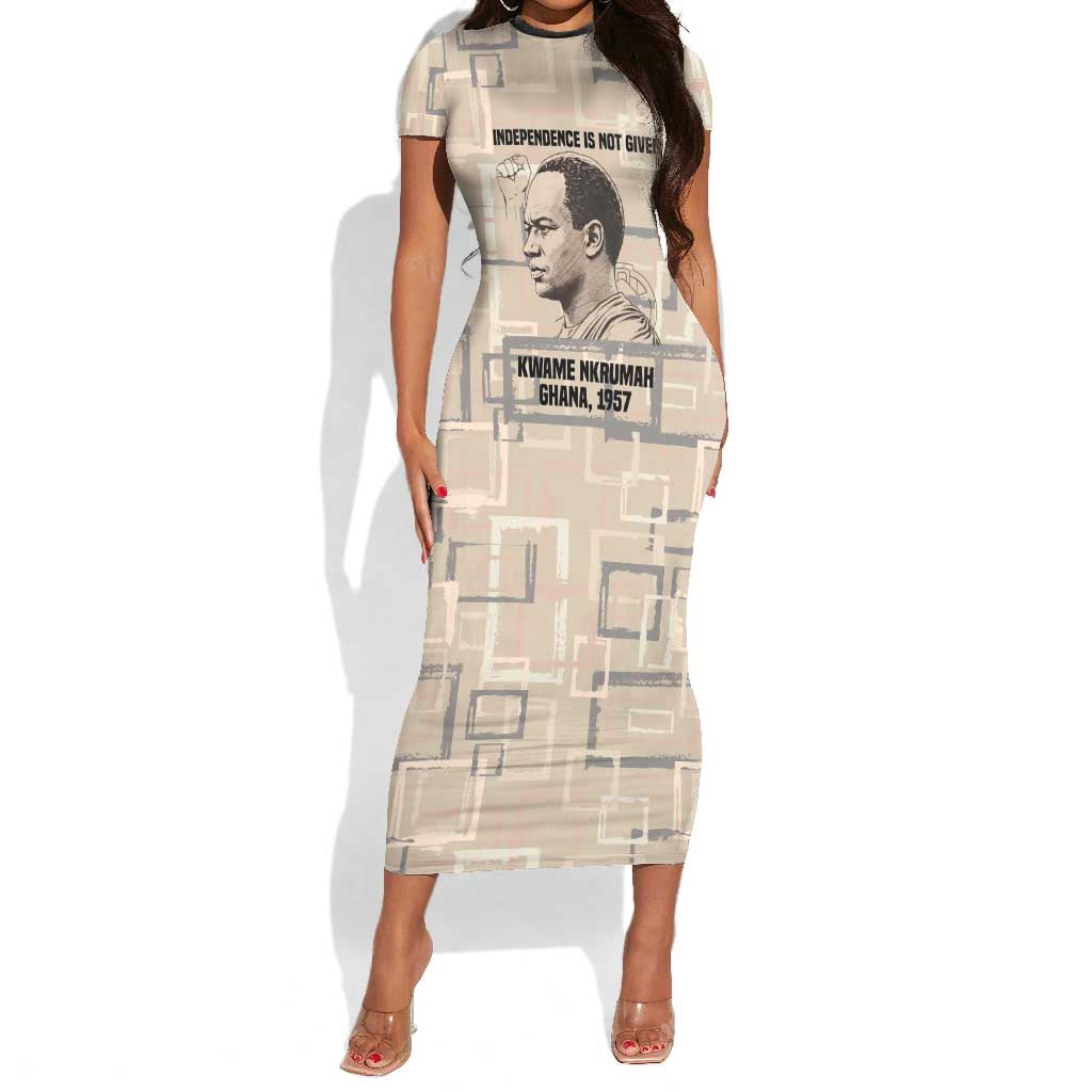 Kwame Nkrumah Short Sleeve Bodycon Dress with Raised Fist Design and Independence Quote Ghana 1957 Tribute - Wonder Print Shop