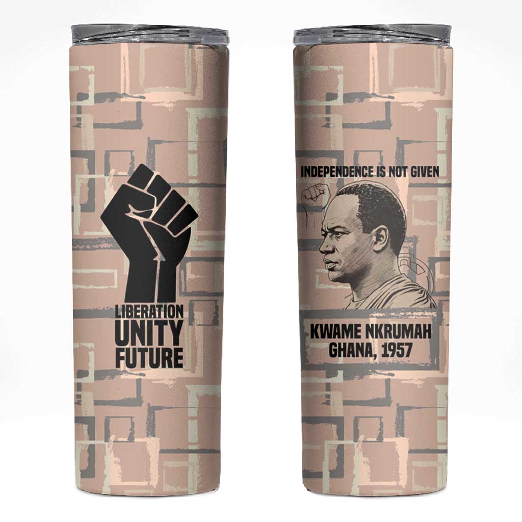 Kwame Nkrumah Skinny Tumbler with Raised Fist Design and Independence Quote Ghana 1957 Tribute - Wonder Print Shop