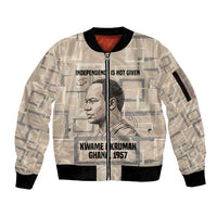 Kwame Nkrumah Sleeve Zip Bomber Jacket with Raised Fist Design and Independence Quote Ghana 1957 Tribute - Wonder Print Shop