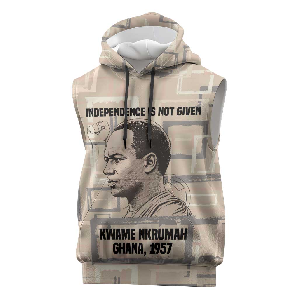 Kwame Nkrumah Sleeveless Hoodie with Raised Fist Design and Independence Quote Ghana 1957 Tribute - Wonder Print Shop