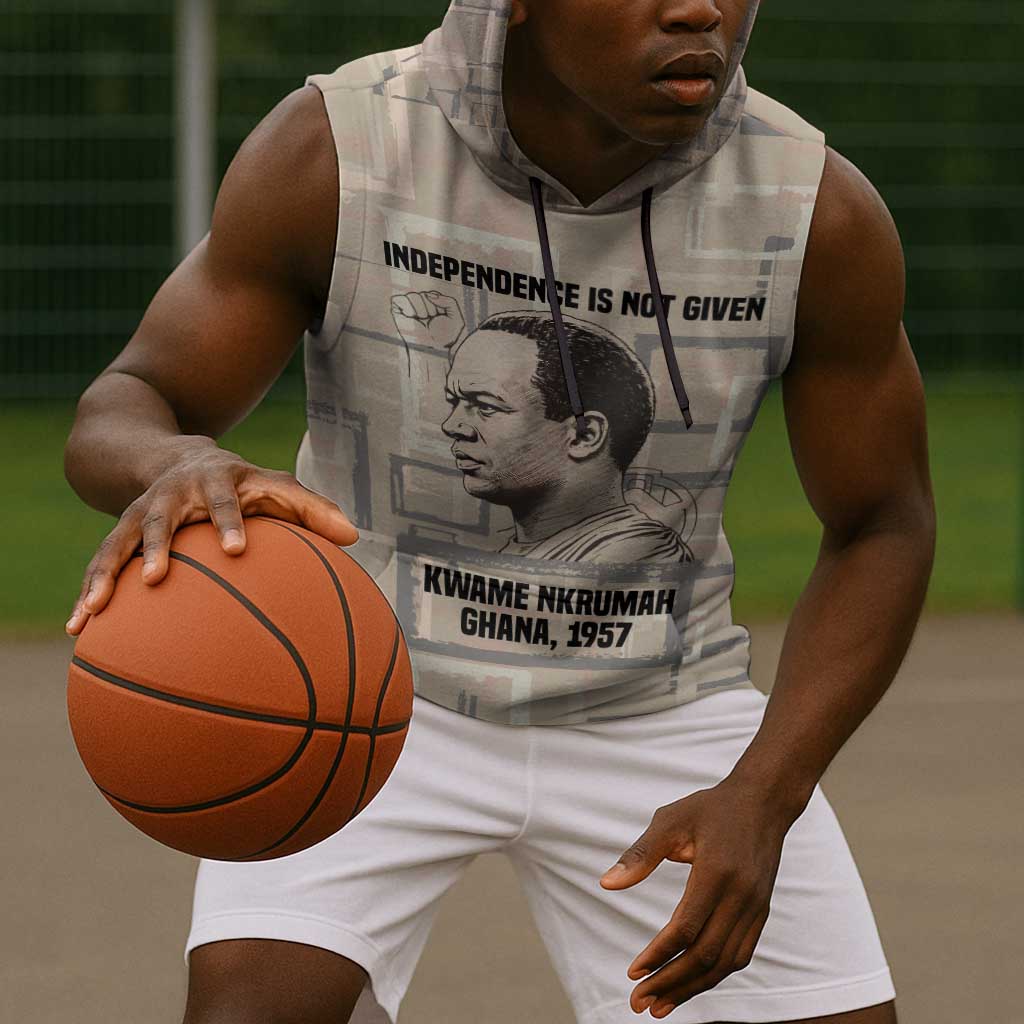Kwame Nkrumah Sleeveless Hoodie with Raised Fist Design and Independence Quote Ghana 1957 Tribute - Wonder Print Shop