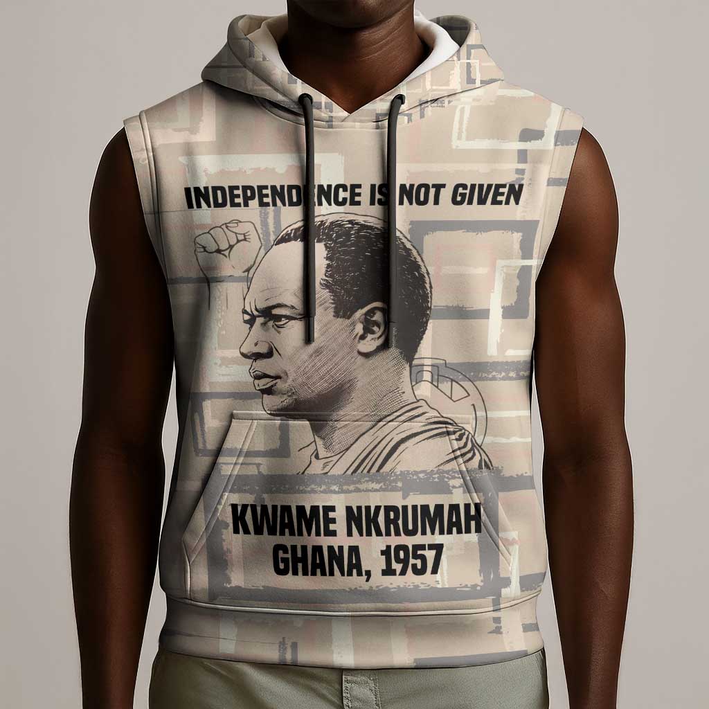 Kwame Nkrumah Sleeveless Hoodie with Raised Fist Design and Independence Quote Ghana 1957 Tribute - Wonder Print Shop