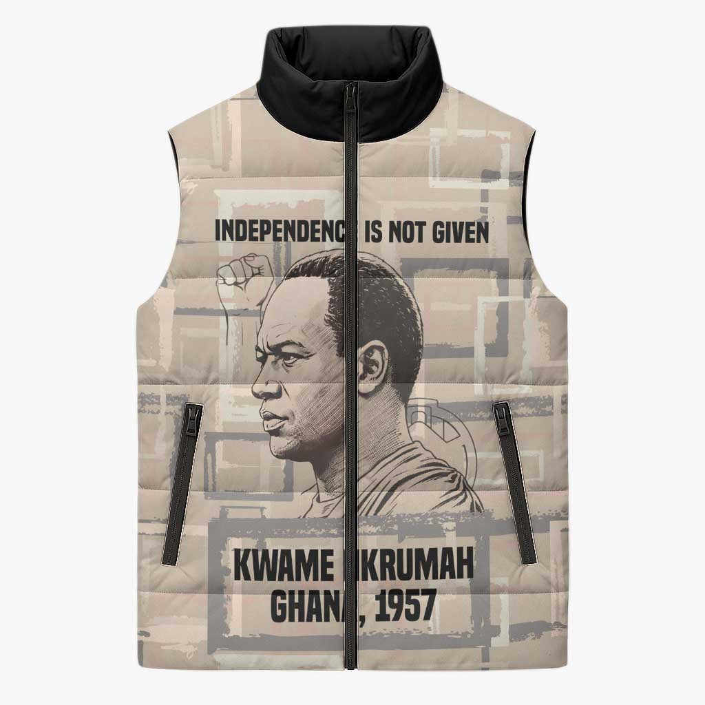 Kwame Nkrumah Sleeveless Puffer Jacket with Raised Fist Design and Independence Quote Ghana 1957 Tribute - Wonder Print Shop