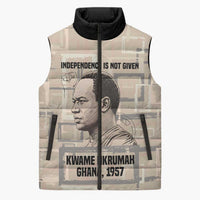 Kwame Nkrumah Sleeveless Puffer Jacket with Raised Fist Design and Independence Quote Ghana 1957 Tribute - Wonder Print Shop