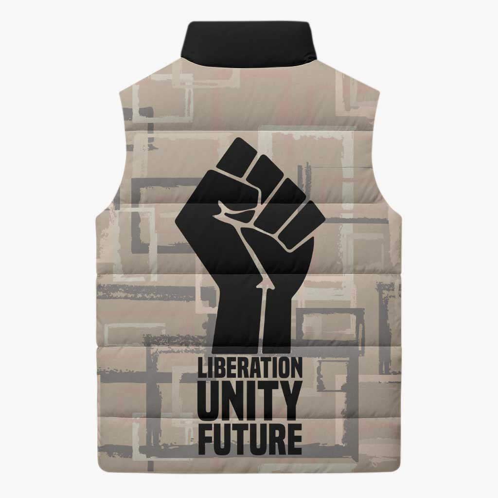 Kwame Nkrumah Sleeveless Puffer Jacket with Raised Fist Design and Independence Quote Ghana 1957 Tribute - Wonder Print Shop