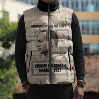 Kwame Nkrumah Sleeveless Puffer Jacket with Raised Fist Design and Independence Quote Ghana 1957 Tribute - Wonder Print Shop