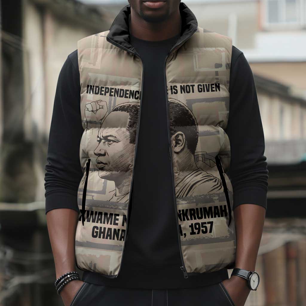 Kwame Nkrumah Sleeveless Puffer Jacket with Raised Fist Design and Independence Quote Ghana 1957 Tribute - Wonder Print Shop