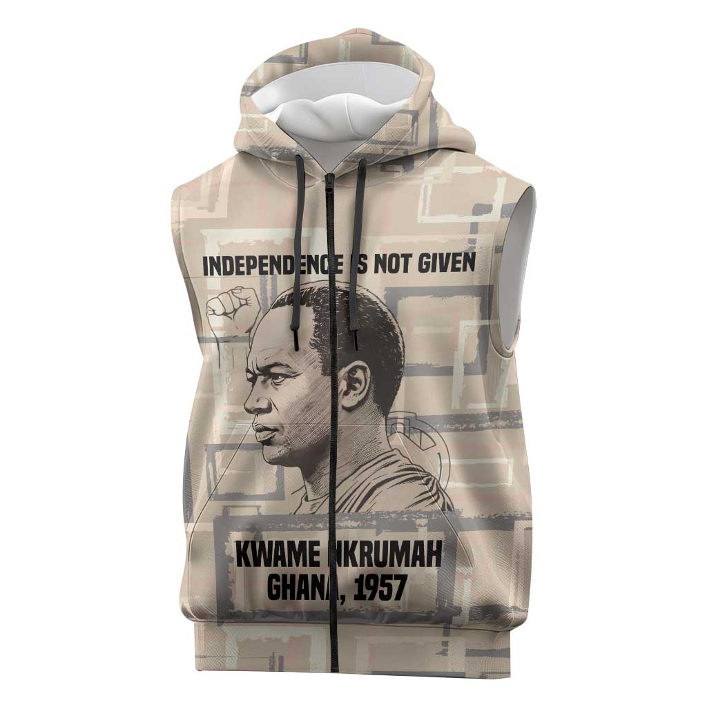 Kwame Nkrumah Sleeveless Zip Hoodie with Raised Fist Design and Independence Quote Ghana 1957 Tribute - Wonder Print Shop