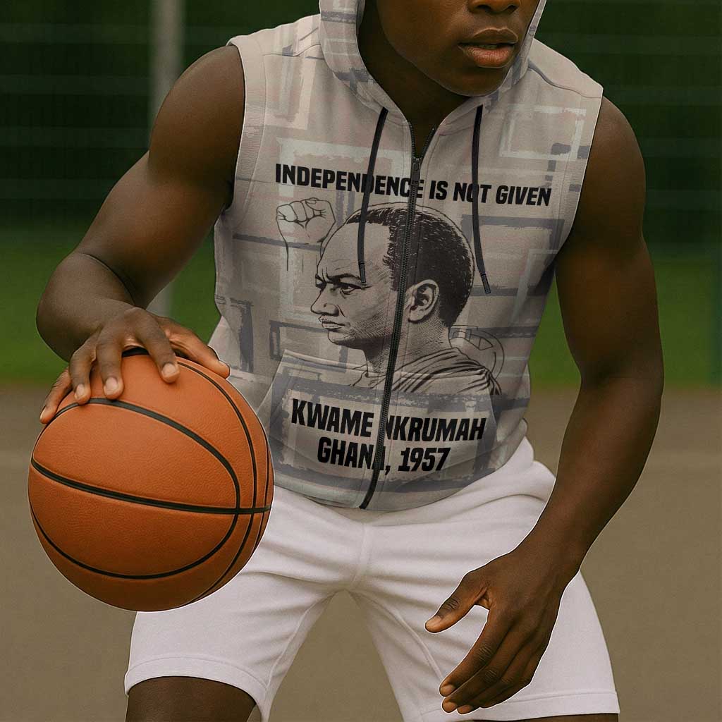 Kwame Nkrumah Sleeveless Zip Hoodie with Raised Fist Design and Independence Quote Ghana 1957 Tribute - Wonder Print Shop