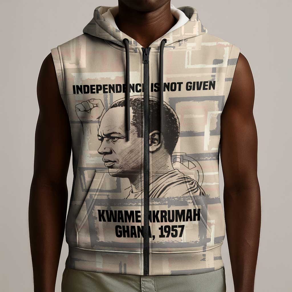 Kwame Nkrumah Sleeveless Zip Hoodie with Raised Fist Design and Independence Quote Ghana 1957 Tribute - Wonder Print Shop