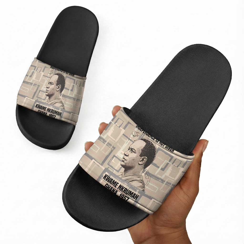 Kwame Nkrumah Slide Sandals with Raised Fist Design and Independence Quote Ghana 1957 Tribute - Wonder Print Shop