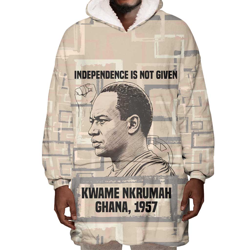 Kwame Nkrumah Wearable Blanket Hoodie with Raised Fist Design and Independence Quote Ghana 1957 Tribute - Wonder Print Shop