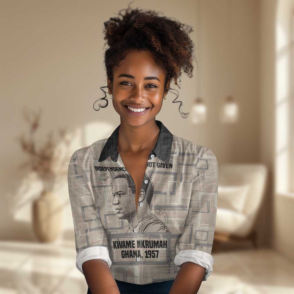 Kwame Nkrumah Women Casual Shirt with Raised Fist Design and Independence Quote Ghana 1957 Tribute - Wonder Print Shop