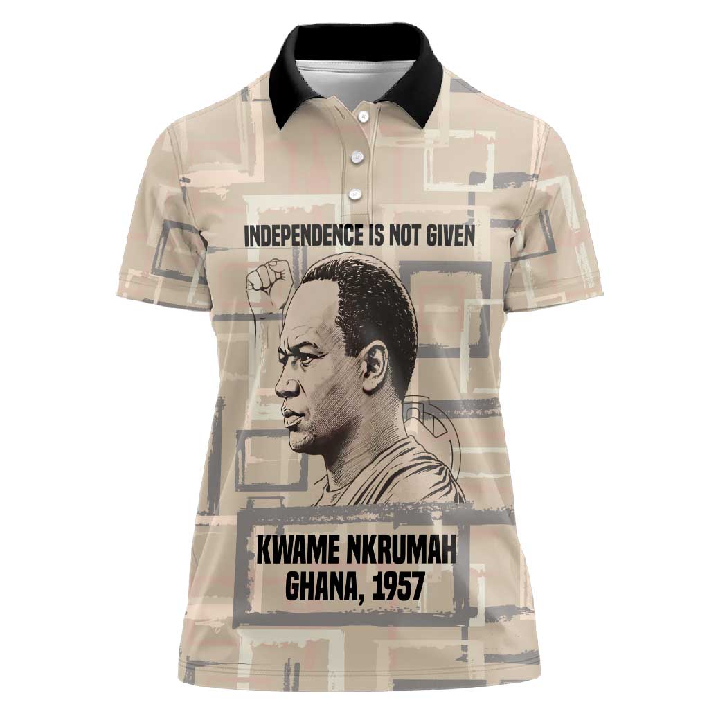 Kwame Nkrumah Women Polo Shirt with Raised Fist Design and Independence Quote Ghana 1957 Tribute - Wonder Print Shop