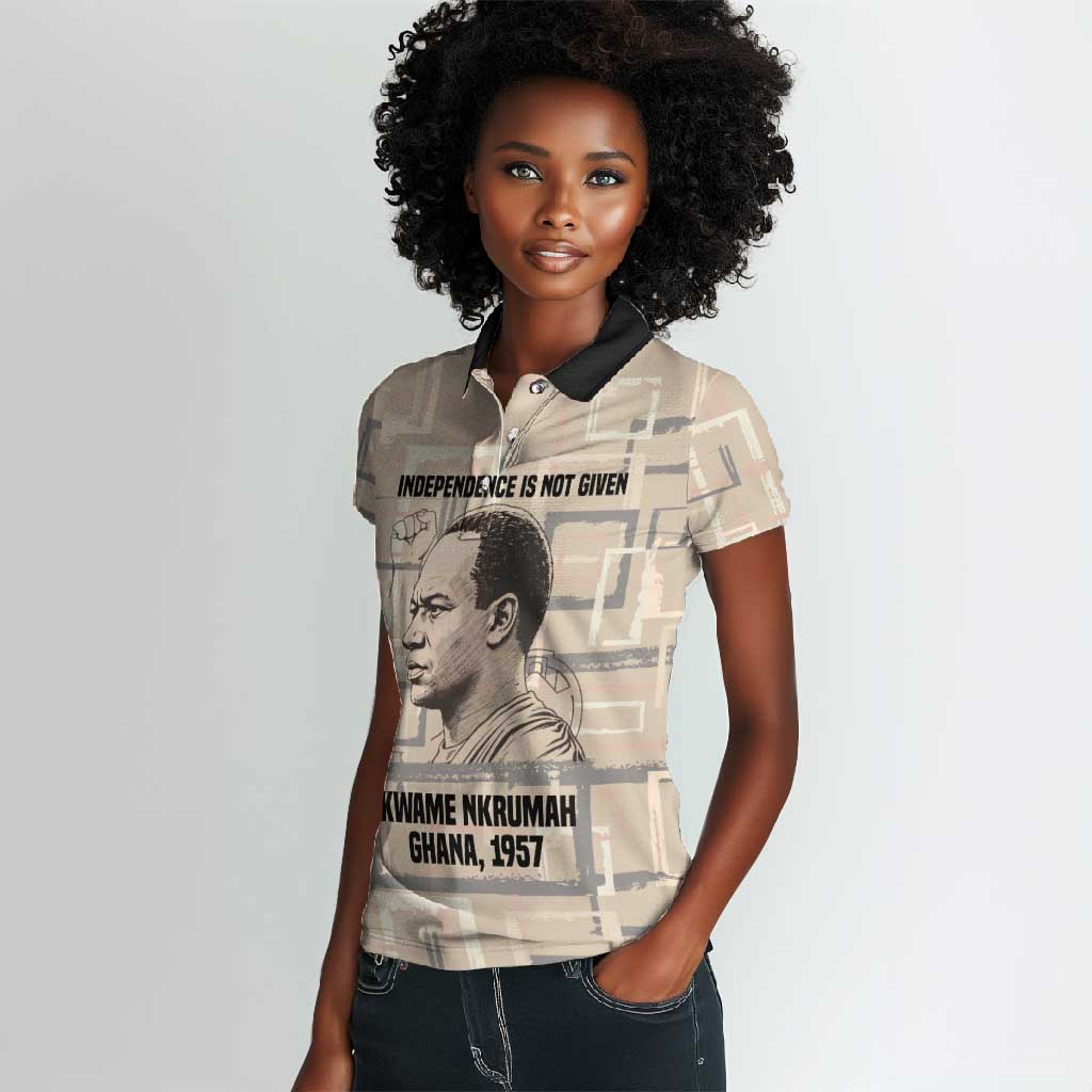 Kwame Nkrumah Women Polo Shirt with Raised Fist Design and Independence Quote Ghana 1957 Tribute - Wonder Print Shop