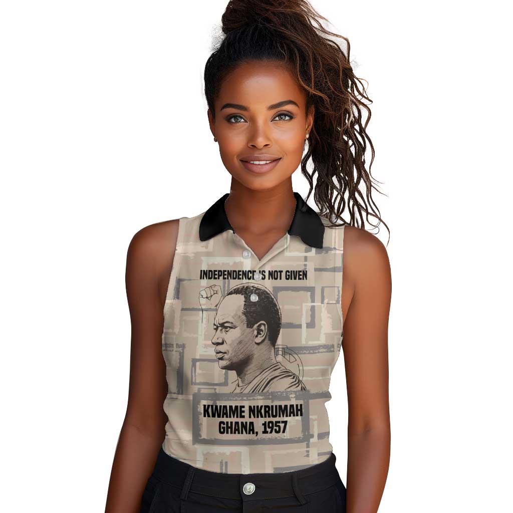 Kwame Nkrumah Women Sleeveless Polo Shirt with Raised Fist Design and Independence Quote Ghana 1957 Tribute - Wonder Print Shop