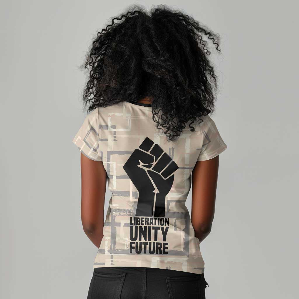 Kwame Nkrumah Women V-Neck T-Shirt with Raised Fist Design and Independence Quote Ghana 1957 Tribute - Wonder Print Shop
