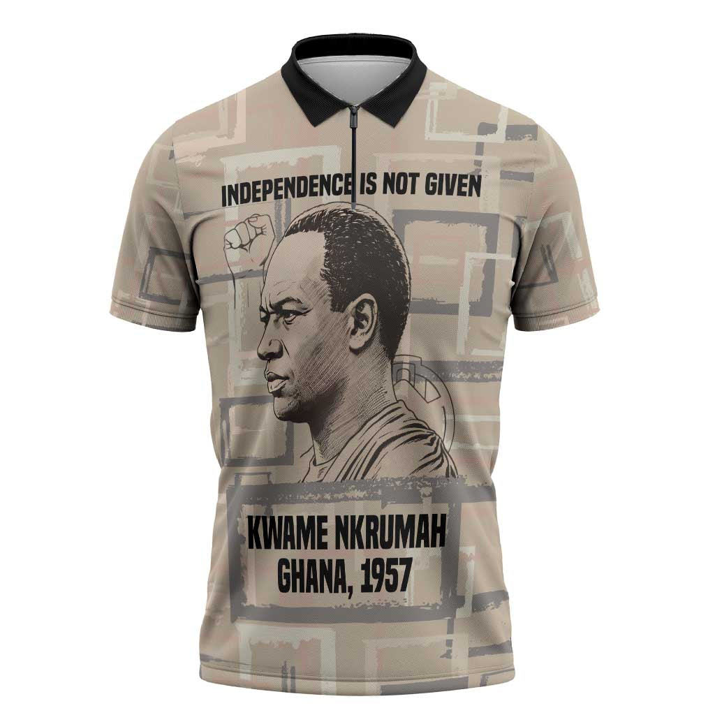 Kwame Nkrumah Zipper Polo Shirt with Raised Fist Design and Independence Quote Ghana 1957 Tribute - Wonder Print Shop