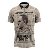 Kwame Nkrumah Zipper Polo Shirt with Raised Fist Design and Independence Quote Ghana 1957 Tribute - Wonder Print Shop