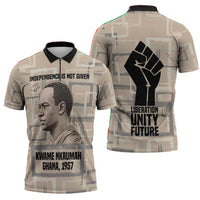 Kwame Nkrumah Zipper Polo Shirt with Raised Fist Design and Independence Quote Ghana 1957 Tribute - Wonder Print Shop