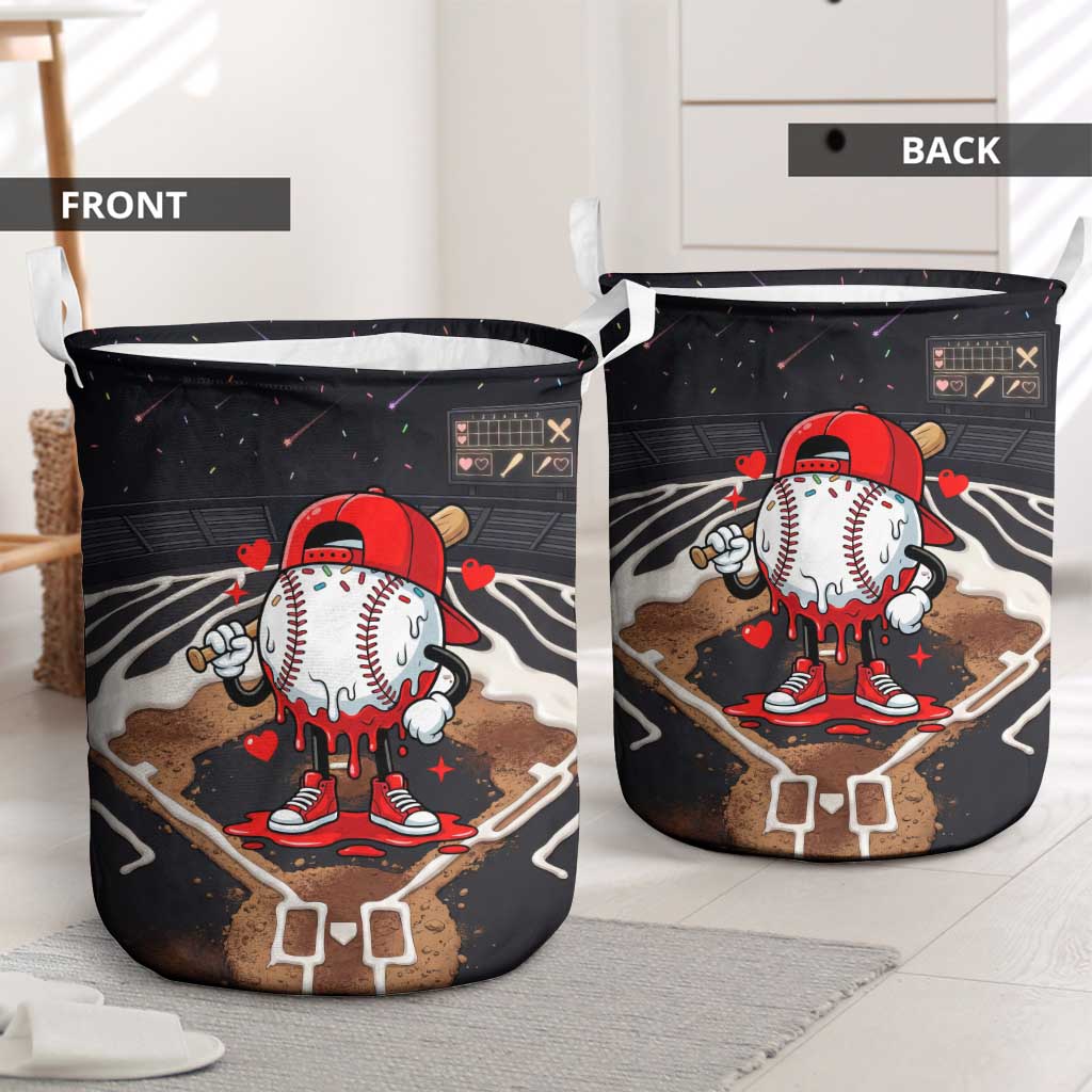 Baseball Drip Icecream Laundry Basket Boy Valentine Day Melting Cream Pattern