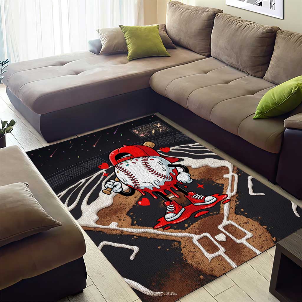 Baseball Drip Icecream Area Rug Boy Valentine Day Melting Cream Pattern
