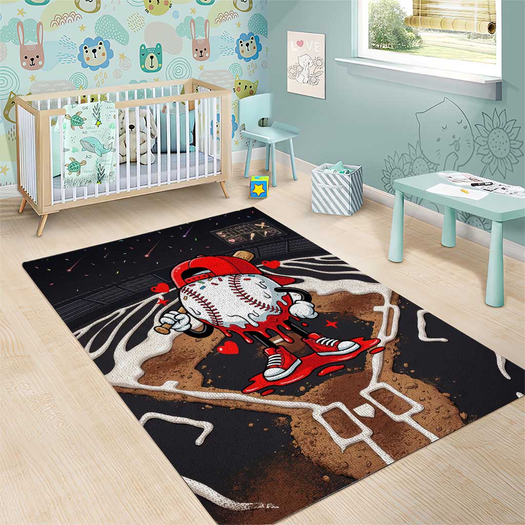 Baseball Drip Icecream Area Rug Boy Valentine Day Melting Cream Pattern