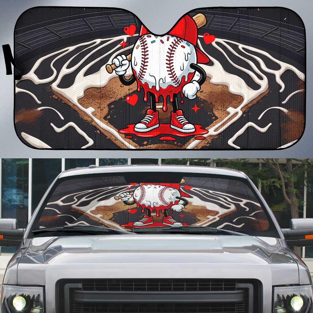 Baseball Drip Icecream Auto Sun Shade Boy Valentine Day Melting Cream Pattern