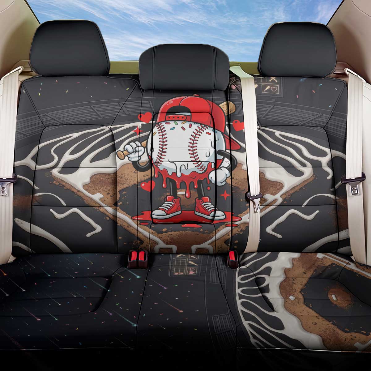 Baseball Drip Icecream Back Car Seat Cover Boy Valentine Day Melting Cream Pattern