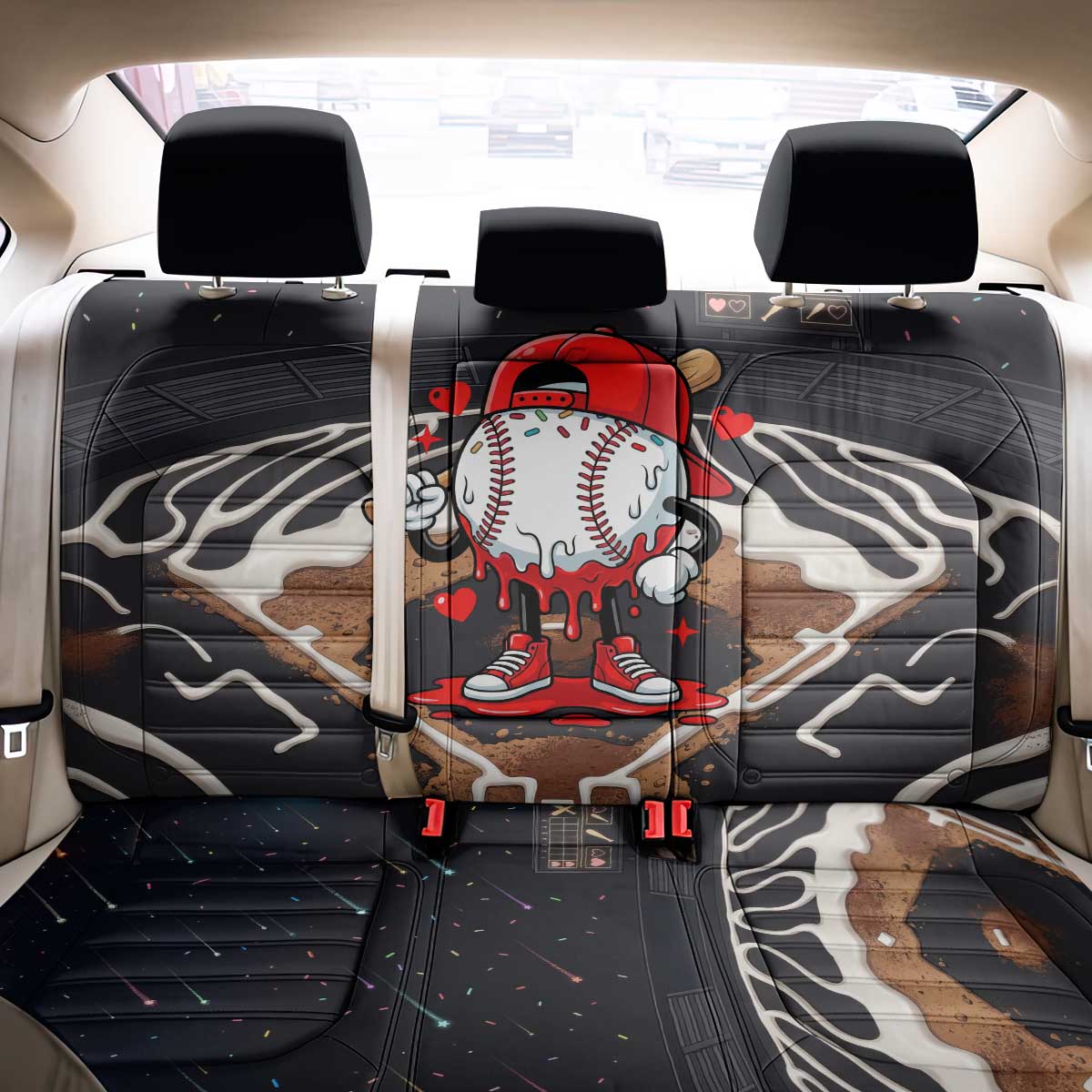 Baseball Drip Icecream Back Car Seat Cover Boy Valentine Day Melting Cream Pattern