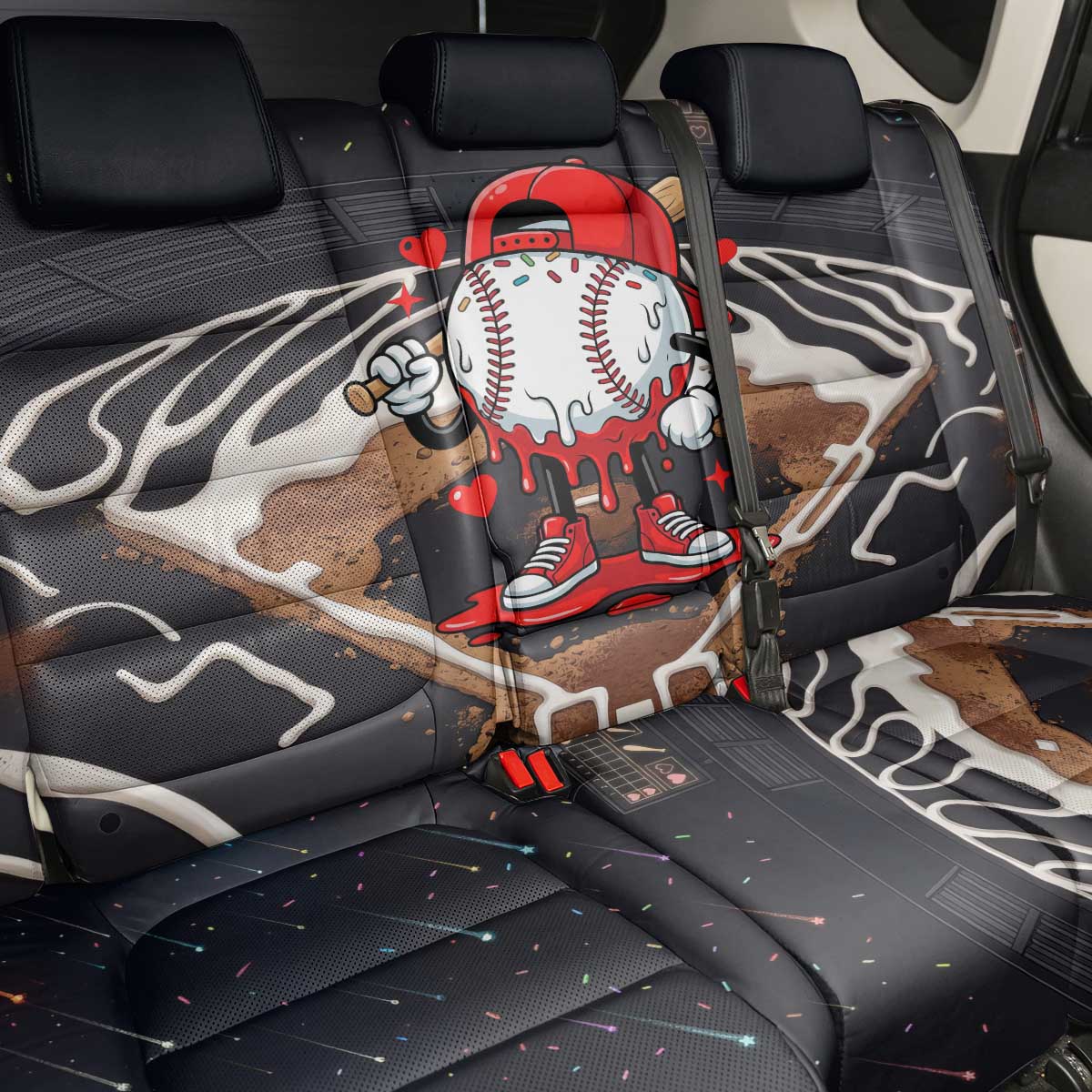 Baseball Drip Icecream Back Car Seat Cover Boy Valentine Day Melting Cream Pattern