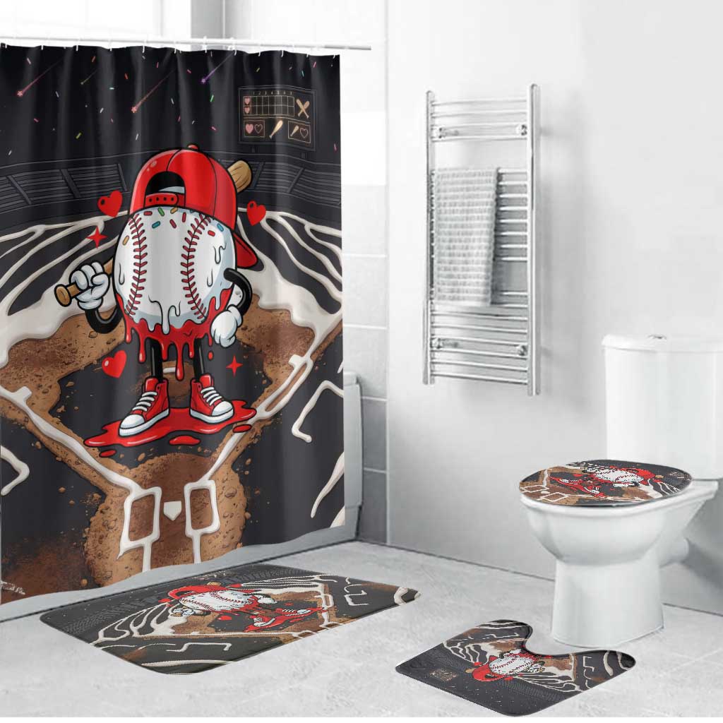 Baseball Drip Icecream Bathroom Set Boy Valentine Day Melting Cream Pattern