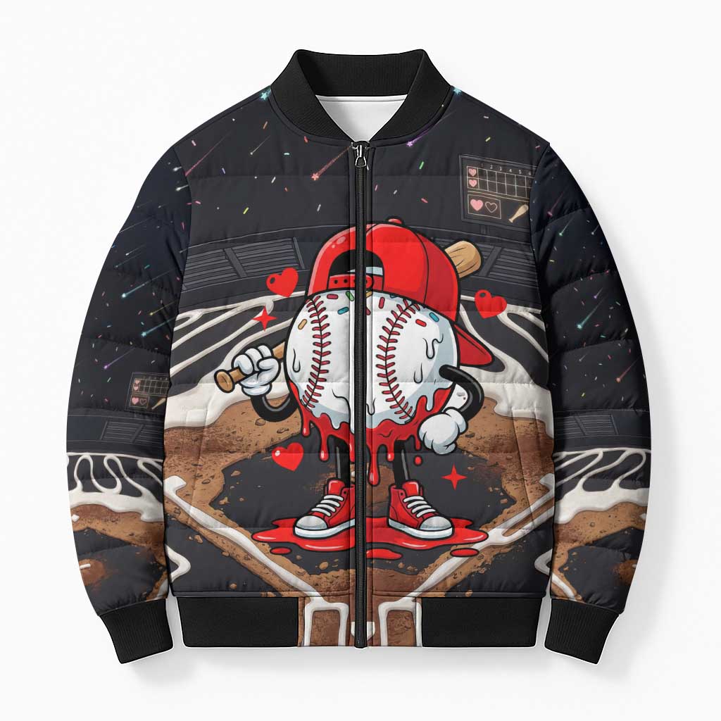 Baseball Drip Icecream Bomber Puffer Jacket Boy Valentine Day Melting Cream Pattern