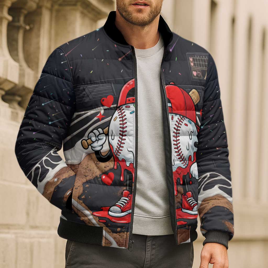 Baseball Drip Icecream Bomber Puffer Jacket Boy Valentine Day Melting Cream Pattern