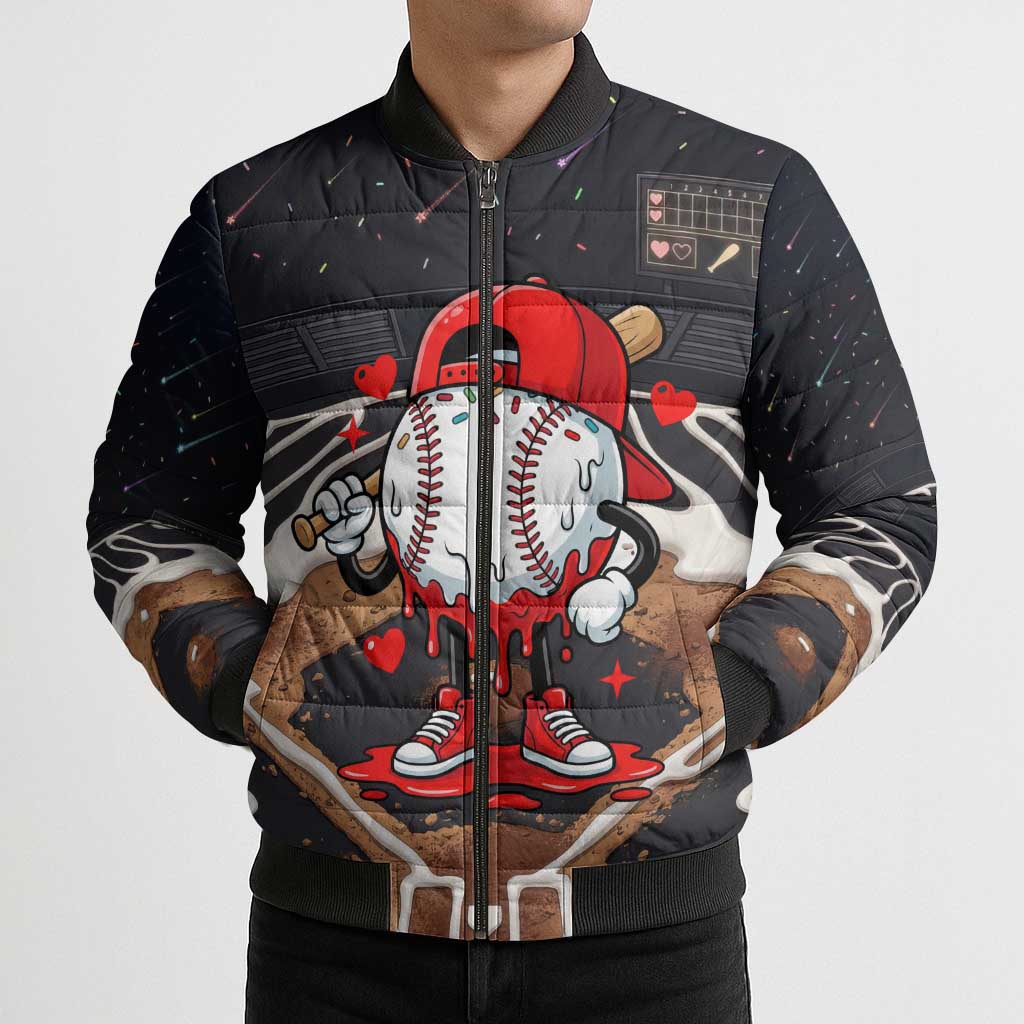 Baseball Drip Icecream Bomber Puffer Jacket Boy Valentine Day Melting Cream Pattern