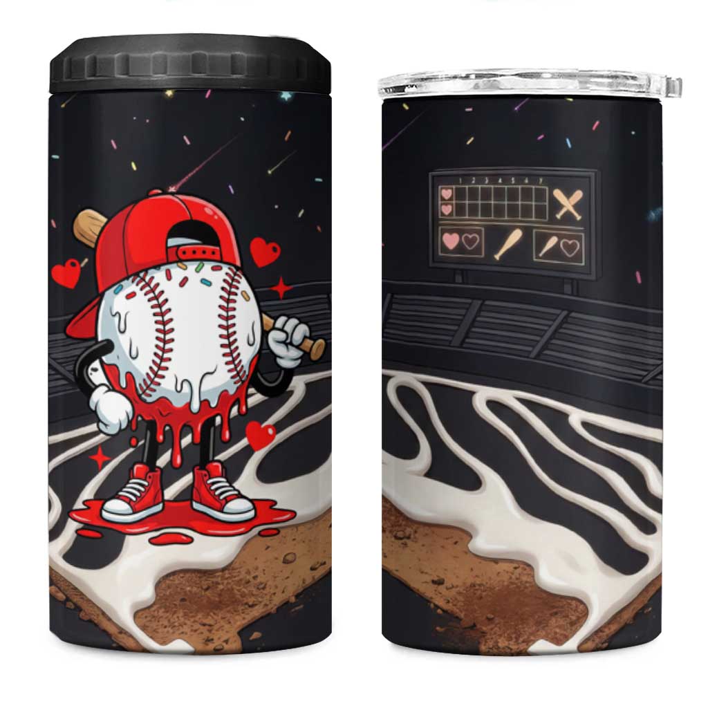 Baseball Drip Icecream 4 in 1 Can Cooler Tumbler Boy Valentine Day Melting Cream Pattern