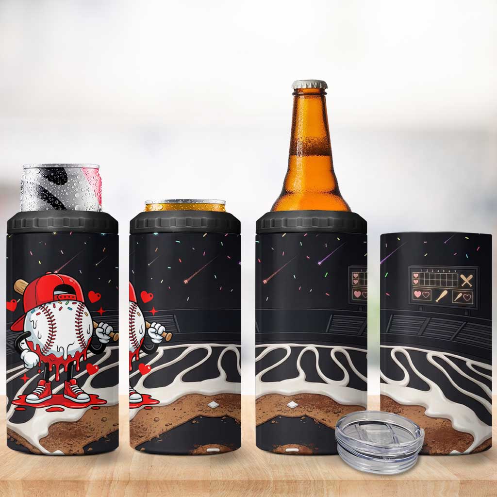 Baseball Drip Icecream 4 in 1 Can Cooler Tumbler Boy Valentine Day Melting Cream Pattern