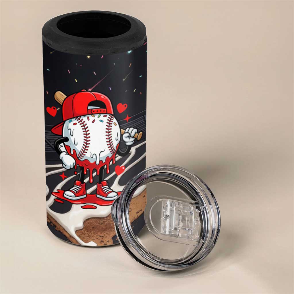 Baseball Drip Icecream 4 in 1 Can Cooler Tumbler Boy Valentine Day Melting Cream Pattern