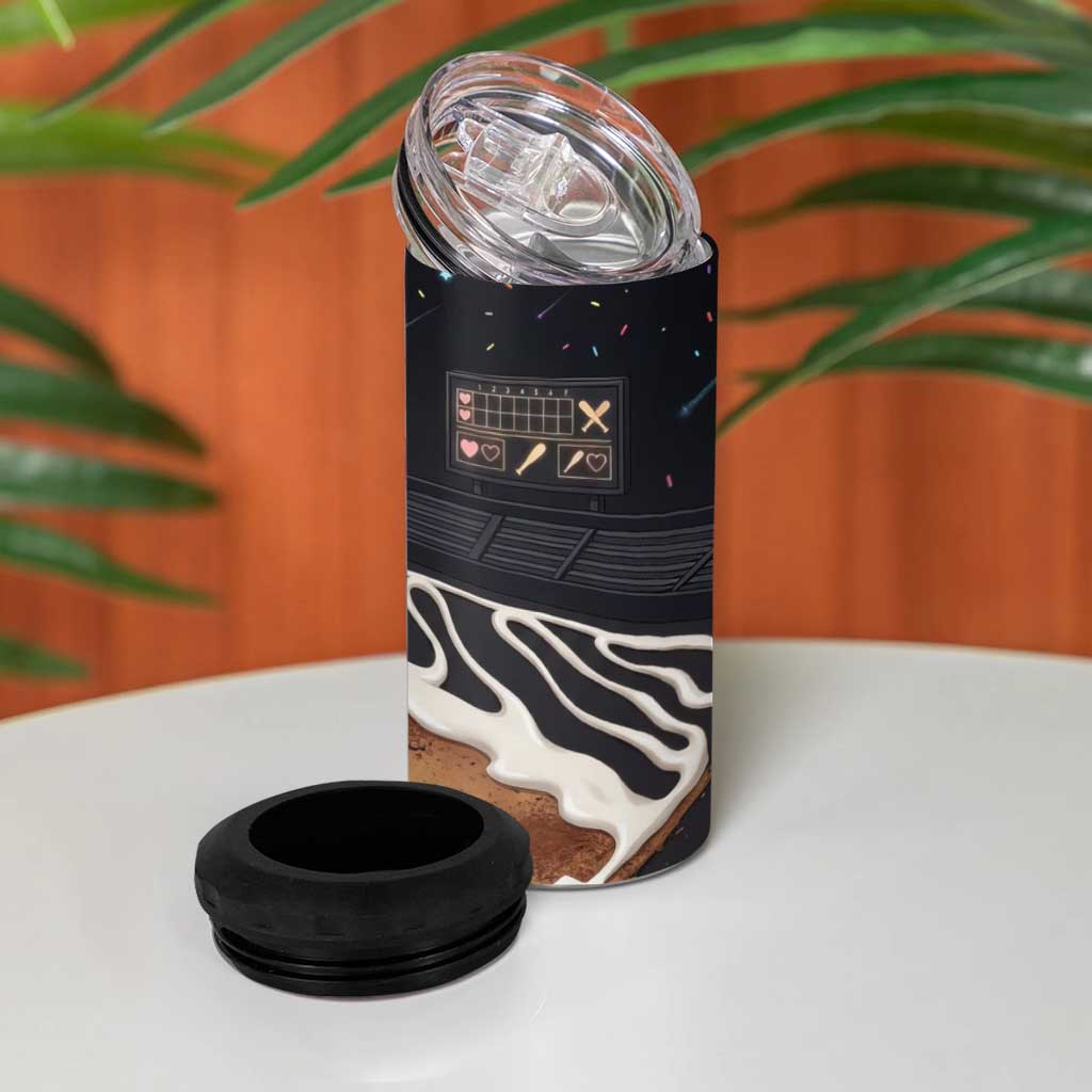 Baseball Drip Icecream 4 in 1 Can Cooler Tumbler Boy Valentine Day Melting Cream Pattern