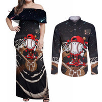 Baseball Drip Icecream Couples Matching Off Shoulder Maxi Dress and Long Sleeve Button Shirt Boy Valentine Day Melting Cream Pattern
