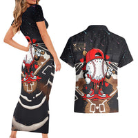Baseball Drip Icecream Couples Matching Short Sleeve Bodycon Dress and Hawaiian Shirt Boy Valentine Day Melting Cream Pattern