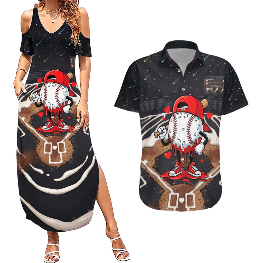 Baseball Drip Icecream Couples Matching Summer Maxi Dress and Hawaiian Shirt Boy Valentine Day Melting Cream Pattern